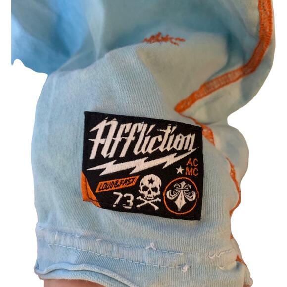 Affliction Mens Shirt American customs Indian head headress distressed graphic L - Picture 3 of 4